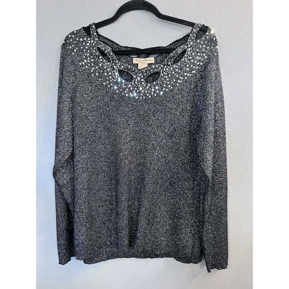 Marisa Christina Sweater Black Sparkle Cutouts Size 3X Stretchy Formal